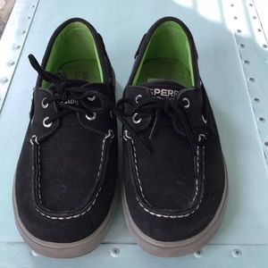 Black sperrys with gray sole